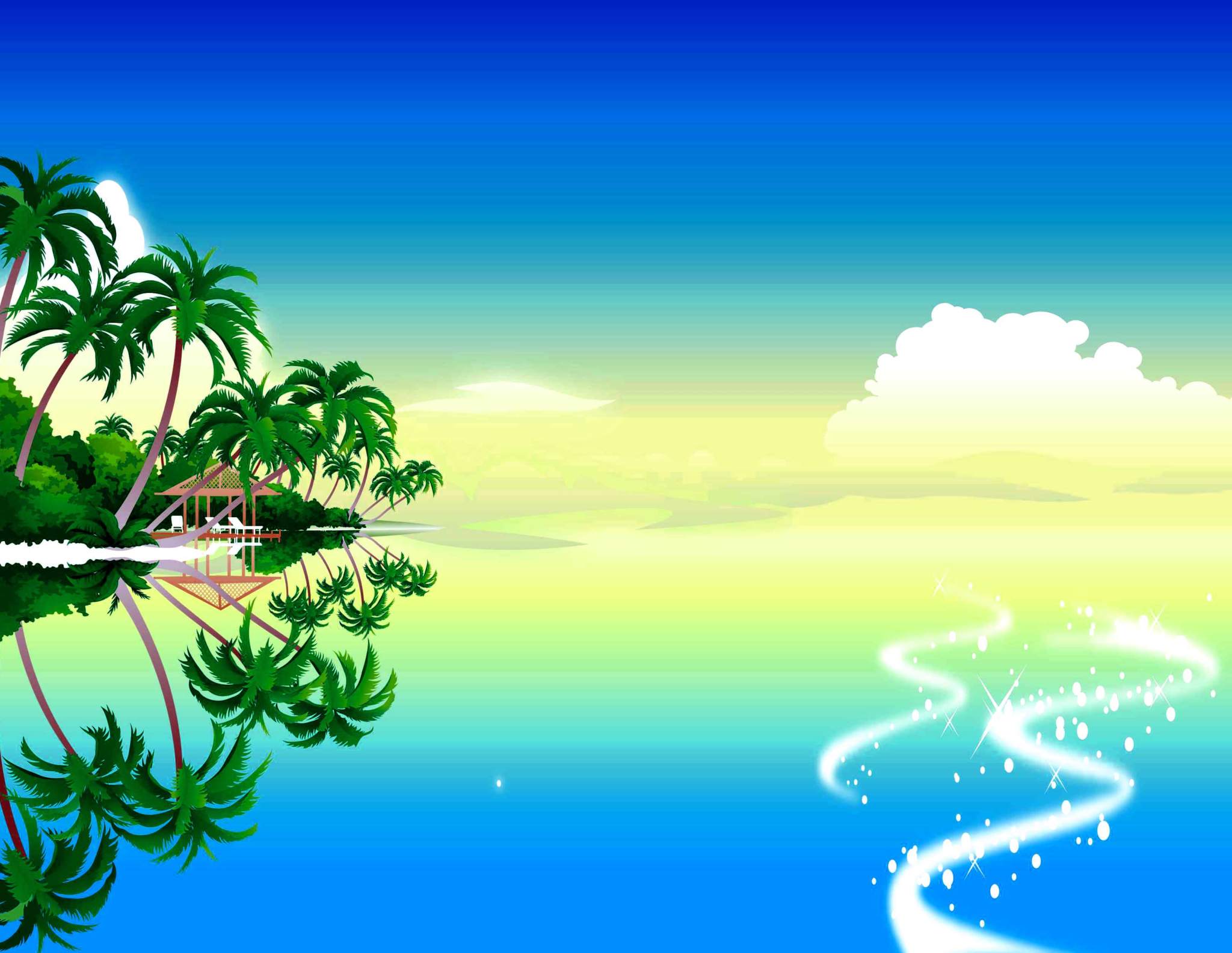 Palm Tree Sea Beach CDR File CorelDraw X5 Free Download