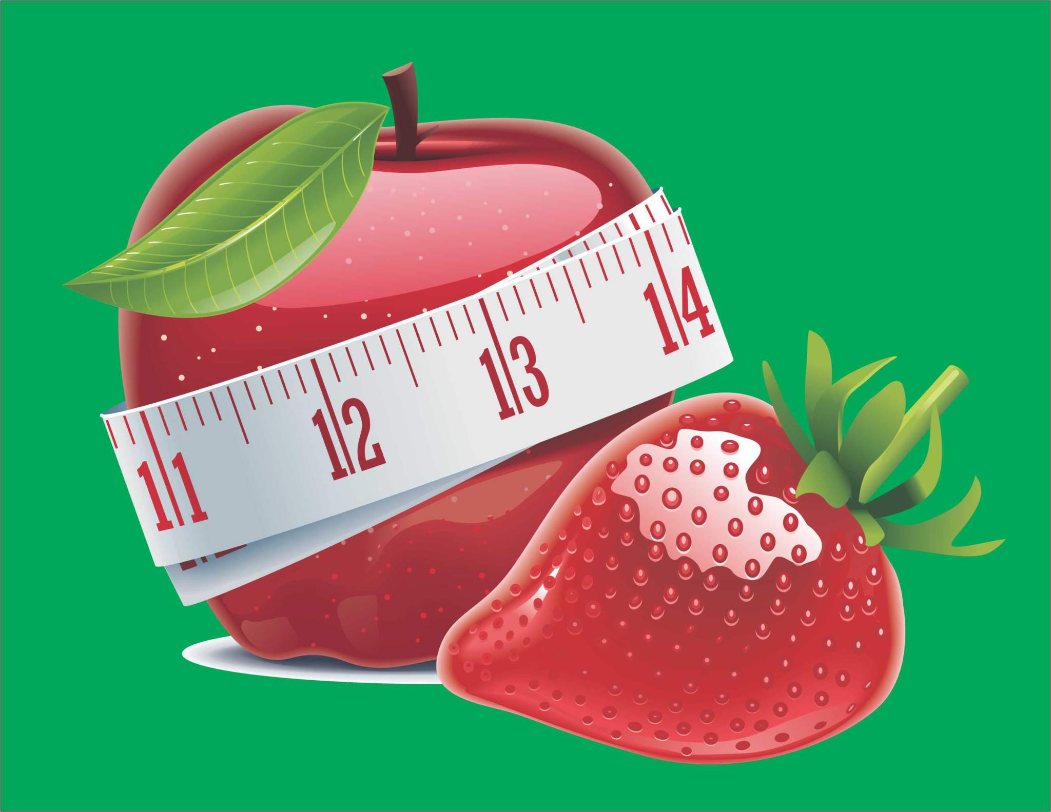 Measurement Strip over an Apple and Cherry